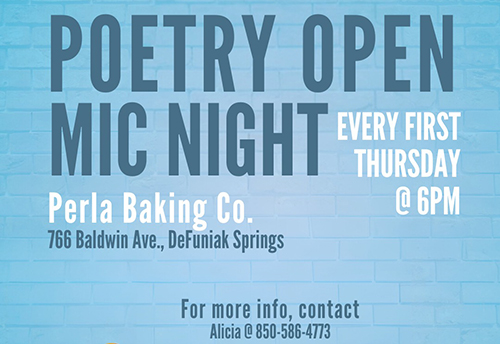 Banner ad for poetry night at Perla. 