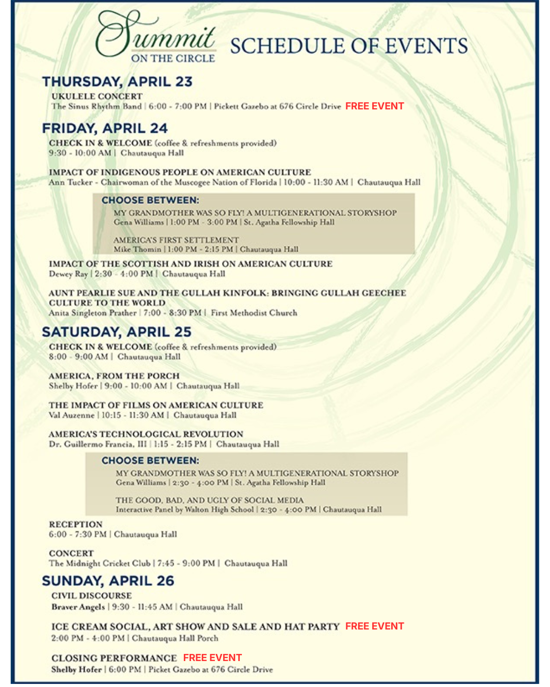 Schedule for Summit on the Circle 2026