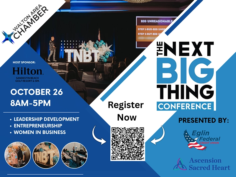This is an ad banner for Walton County Camber Event, The Next Big Thing. 